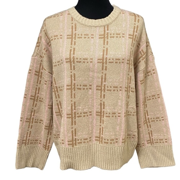 Design History Wheat Geometric Knit Crewneck Sweater Retro Style Large NWT - Picture 1 of 8
